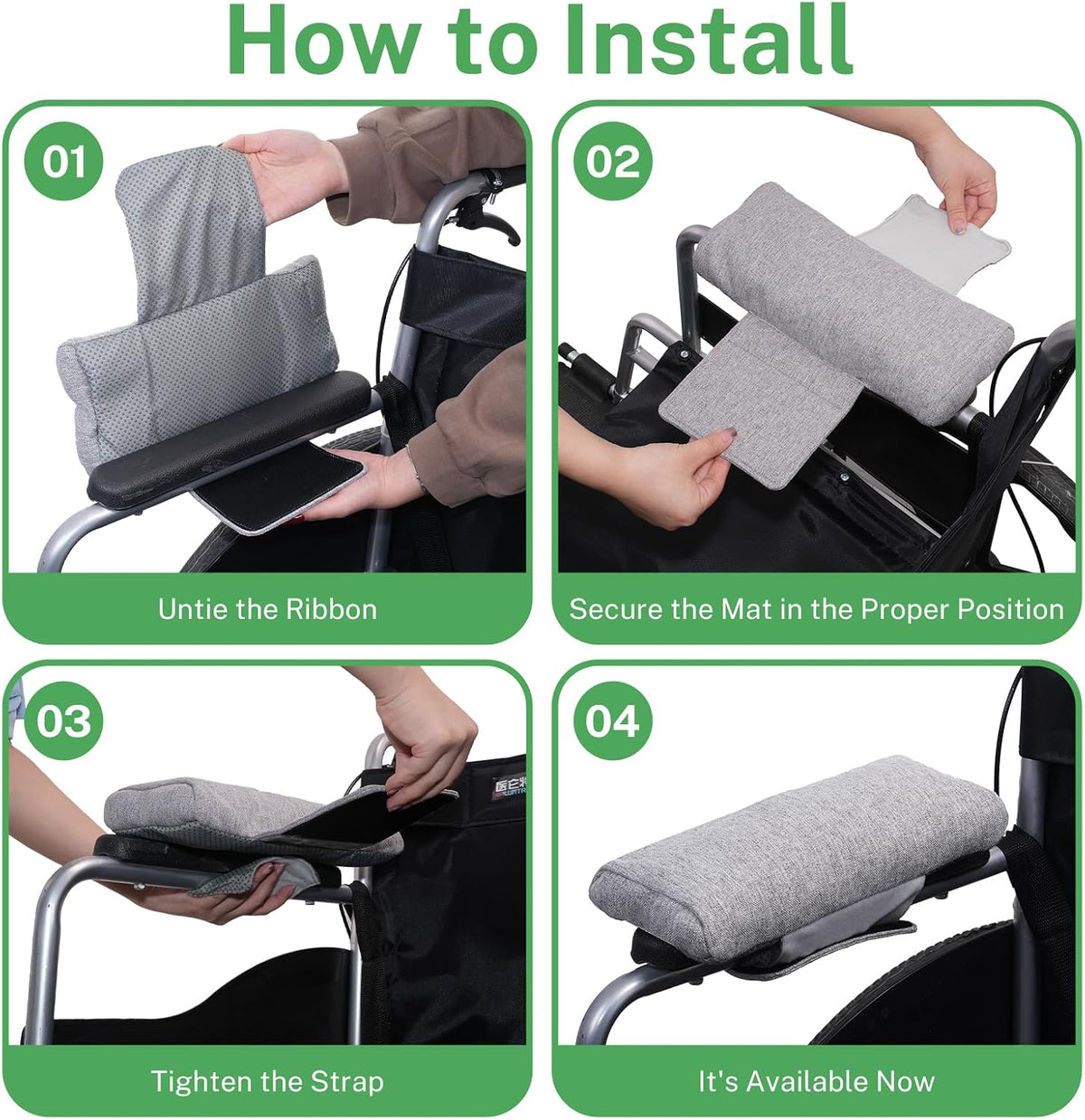 Wheelchair Armrest Pad, Mobility Scooter Elbow Pillow Tray Soft Cushion, Ergonomic Forearm Support Pillow, Arm Rest Covers for Office Chairs, Wheelchair, Comfy Gaming Chair, Grey