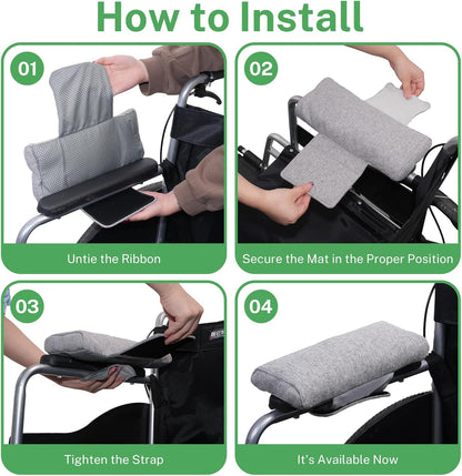 Wheelchair Armrest Pad, Mobility Scooter Elbow Pillow Tray Soft Cushion, Ergonomic Forearm Support Pillow, Arm Rest Covers for Office Chairs, Wheelchair, Comfy Gaming Chair, Grey