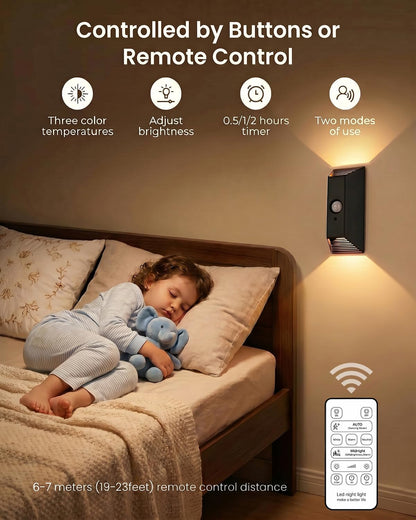 HOEOSE 2 Pack Motion Sensor Wall Light Rechargeable Wall Sconce with Remote | Battery Operated Wall Sconces, 3 Color Temps, Dimmable, Magnetic Wireless Wall Lamp for Hallway, Stair, Entryway, Renters
