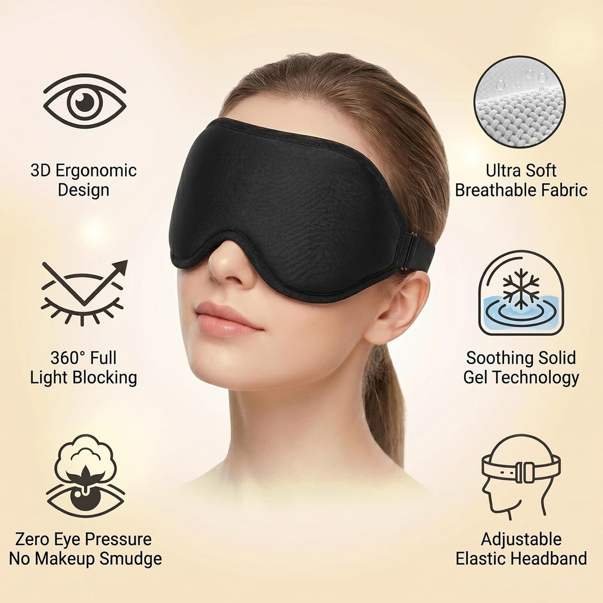 3D Cooling Gel Eye Mask for Migraines and Puffy Eyes, Cold/Heat Therapy for Dry Eyes and Sinus Pressure, 100% Blackout Sleep Mask for Side Sleepers, Adjustable Contoured Blindfold with Travel Pouch