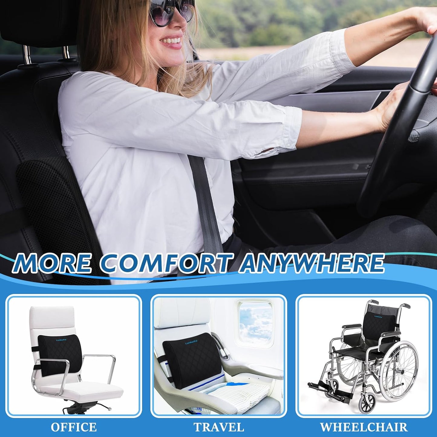 Lumbar Support Pillow for Office Chair, Back Support, Memory Foam, Grey | Improve Sitting Posture & Back Pain Relief. Lumbar Pillow Fits Office, Gaming & Car Chairs with Adjustable Dual Straps