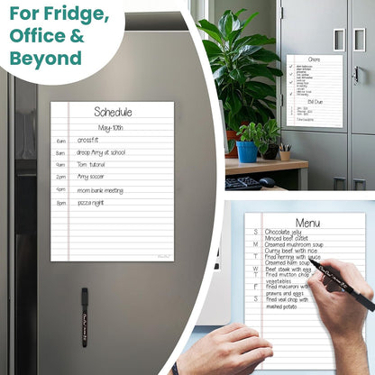 Magnetic Dry Erase Board – 8.5”x11” Reusable Lined Dry Erase List Board for Fridge 2 Pcs – Marker Included