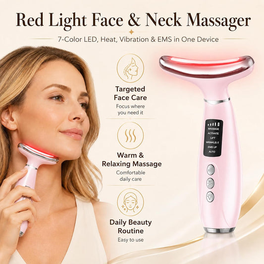 Red Light Therapy for Face and Neck, 7-Color LED Face Massager | Rechargeable Facial massager and Face Sculpting Tool with Heat, Vibration, Anti-aging, Wrinkle Reduction, Gift for women