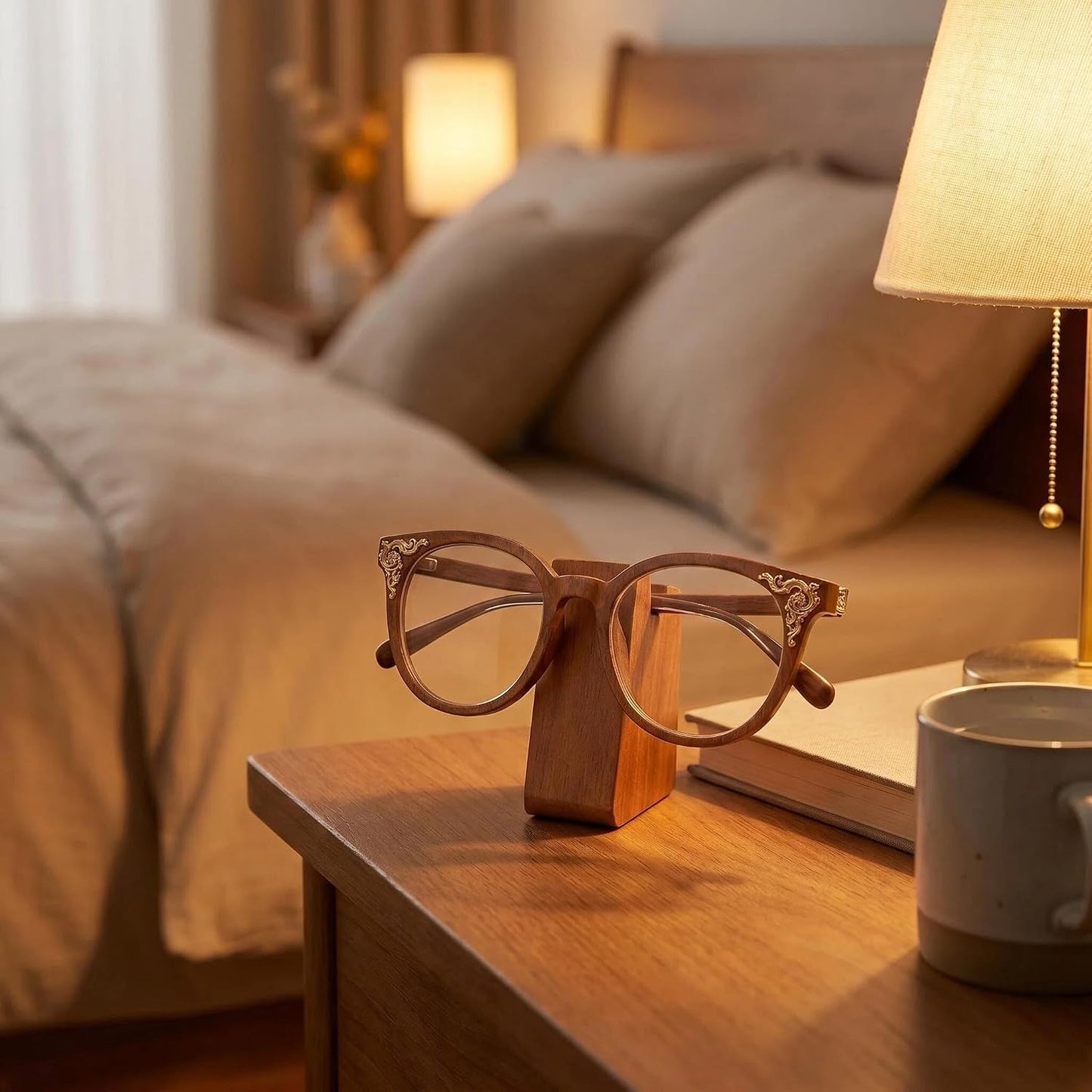Wood Eyeglass Holder Stand for Nightstand, Glasses Organizer