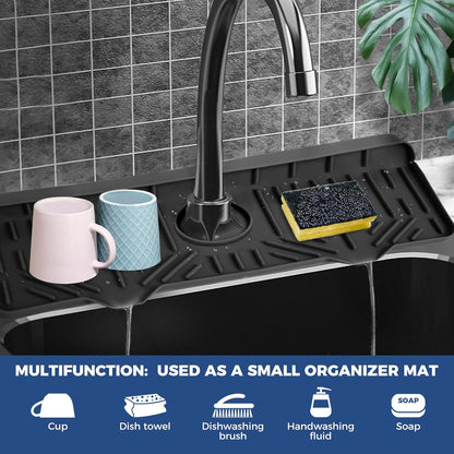 BFONS Silicone Faucet Handle Drip Catcher Drying Tray Mat Dish Soap Sponge Holder Accessories Gadgets for Kitchen Counter Bathroom Kitchen Sink Splash Guard -Grey
