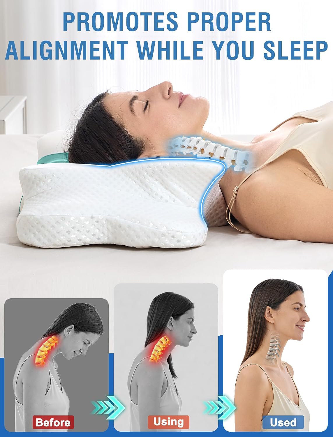 DISSA Cervical Neck Pillow for Side Sleepers Ergonomic Contour Memory Foam Pillow with Adjustable Orthopedic Neck Support for Pain Relief - Gift for Christmas & Birthdays