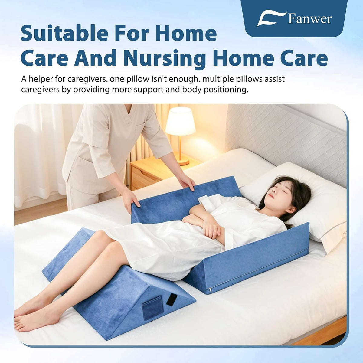 Fanwer Positioning Wedge Pillow for Side Sleeping (3 in 1), 40 Degree Triangle Bed Wedges & Body Positioners for Back Pain, Preventing Bedsores, After Surgery, Knees Elevated, Pregnancy