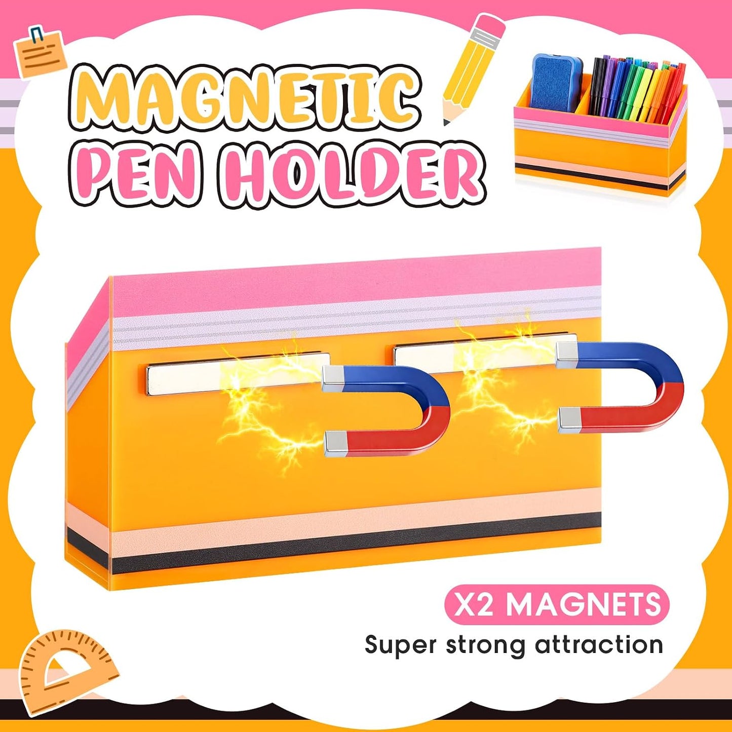 Tenceur Magnetic Dry Erase Marker Holder Acrylic Magnetic Pen Holder Whiteboard Marker Organizer for Whiteboard Fridge Refrigerator Locker Accessories Office Home Pen Storage(Checkered)