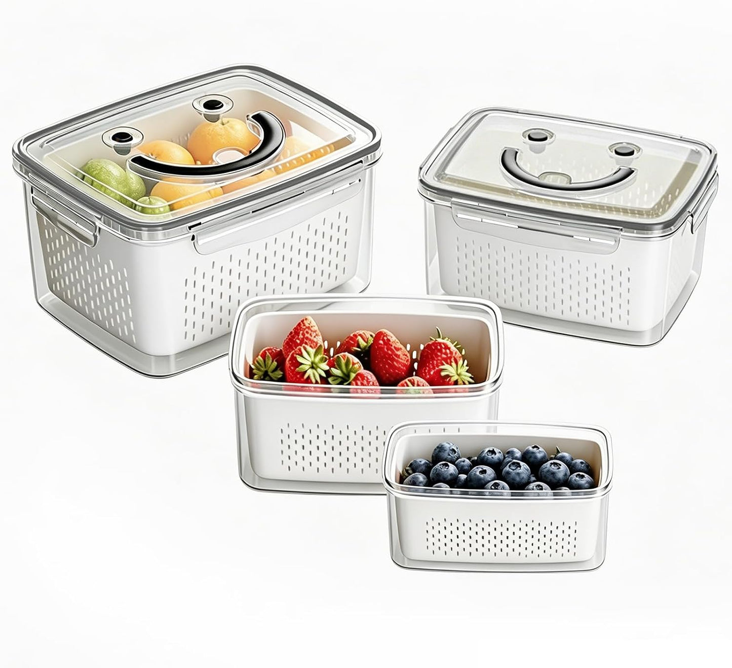 YudouTech 4 PCS Fruit Storage Containers for Fridge-Features removable Colander,All-in-One Fruit Washing Bowl & Colander,Microwave/Dishwasher Safe for Berry,Lettuce,Salad & Meat Fresh Longer,Green