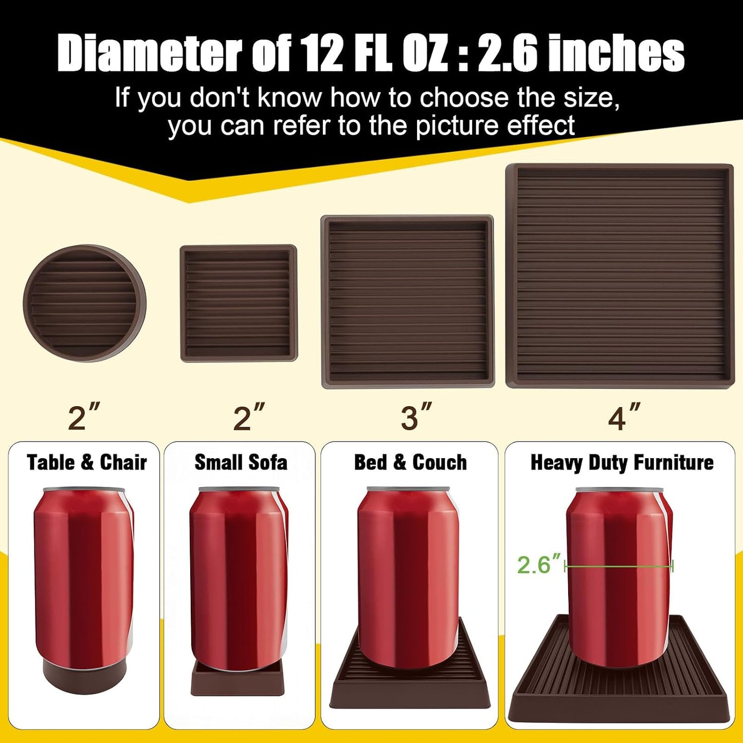 xxxHOLIC Rubber Non Slip Furniture Pads, 2" Black Round, Set of 4 | Furniture Grippers for Hardwood Floors, Anti Skid Caster Cups, Bed Frame & Couch Stoppers, Floor Protectors for Heavy Duty
