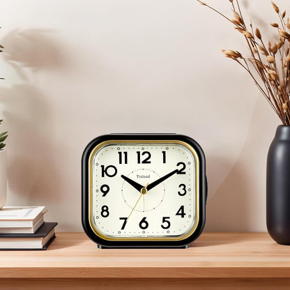 Tinload 4.3" Vintage Retro Analog Alarm Clock, Super Silent Non Ticking Clock with Manual Light, Snooze, Battery Operated, Simply Design, for Living Room, Bedroom, Bedside, Desk(Blue-V2)
