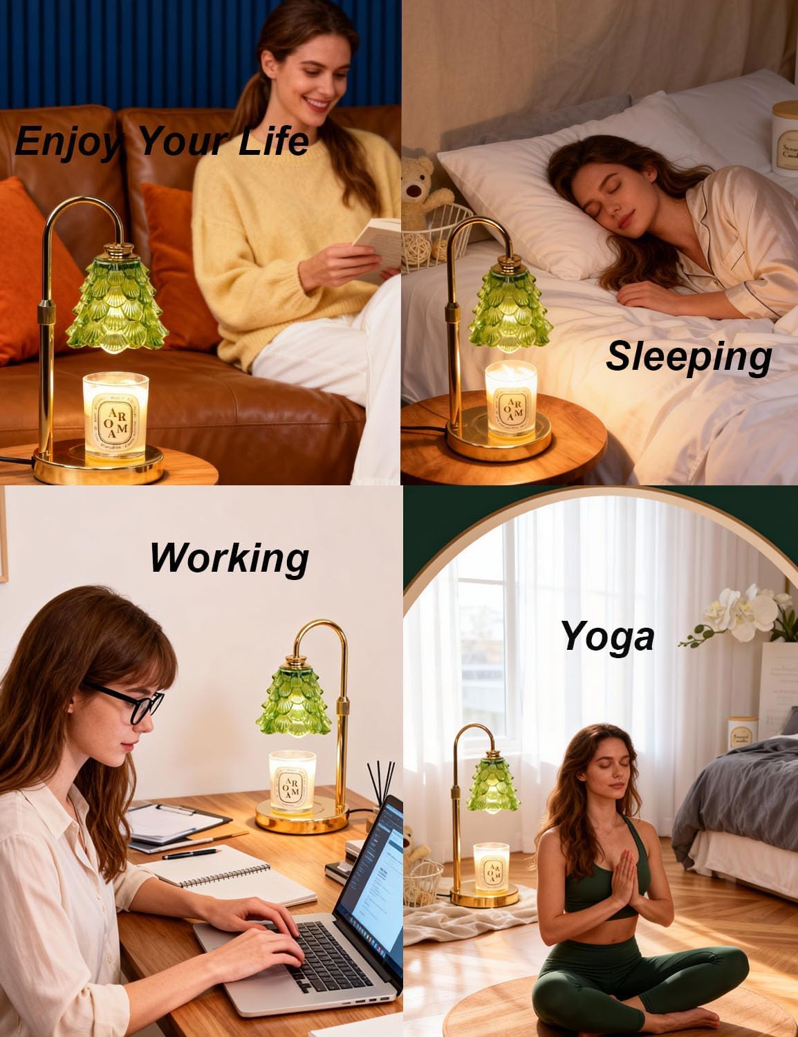 Candle Warmer Lamp, Flower Glass Candle Lamp with Timer, Birthday Gifts for Mom Women, Dimmable Height Adjustable Home Gifts, Home Decor for Home Bedroom Office Fragrance (Light Green)