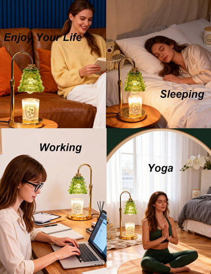 Candle Warmer Lamp, Flower Glass Candle Lamp with Timer, Birthday Gifts for Mom Women, Dimmable Height Adjustable Home Gifts, Home Decor for Home Bedroom Office Fragrance (Light Green)