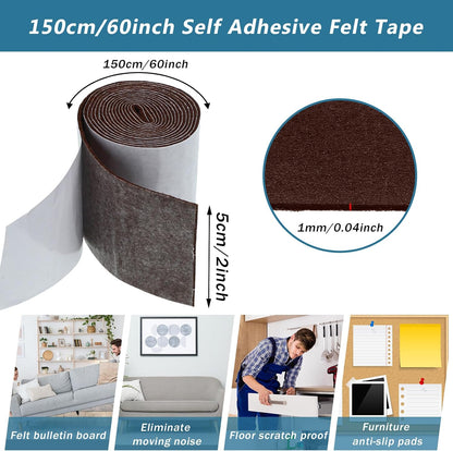 Shappy 2 Pcs Felt Strips with Adhesive Backing Felt Tape Roll Non Slip | 120 x 1 x 0.12 Inch,Linen,Self Adhesive,Cuttable Furniture Pads,for Protecting,Hardwood,Floors,Chairs,Wall