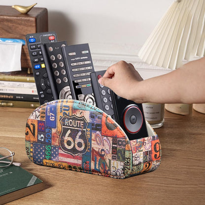 Pu Leather TV Remote Control Holder with 5 Compartments,Remote Caddy/Tray | Bedside Table Desk Storage Box/Organizer for Pen,DVD,Blu-Ray,Media Player,Heater Controller,Cosmetics,Glasses,Office Supplies