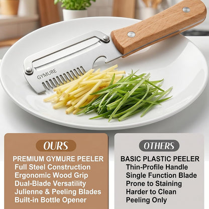 2026 New Multifunctional Vegetable Peeler with Wooden Handle and Bottle Opener, Stainless Steel Peeler for Kitchen, Multi Functional Vegetable Peeler for Fruit Potato Carrot Pumpkin Zucchini (1-Pack)
