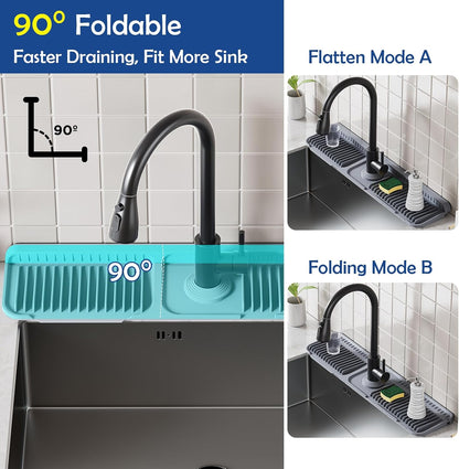 24"Longer Silicone Faucet Mat For Kitchen Sink Splash Guard Gray, 24"x5.5" | 7° Slope Snap Lock- Sink Faucet Mat Splash Guard Kitchen Sink Area Silicone Sink Water Splash Guard Behind Faucet