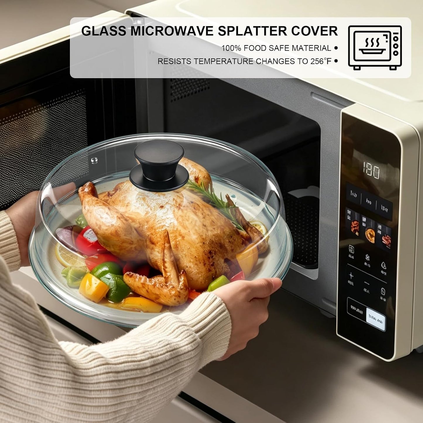 Microwave Splatter Cover & Silicone Place Mat, 10" Glass Splatter Guard Lid | Microwave Plate Cover for Food with Easy Grip Silicone Handle, Food Grade Borosilicate Glass, BPA Free, No Plastic