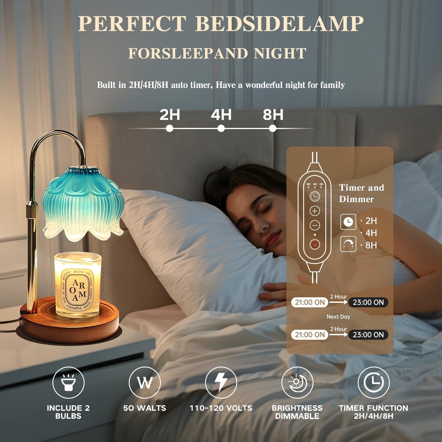 Fragrance Candle Warmer Lamp with 2 Bulbs Electric Candle Warmer with Timer & Dimmer for Home Decor