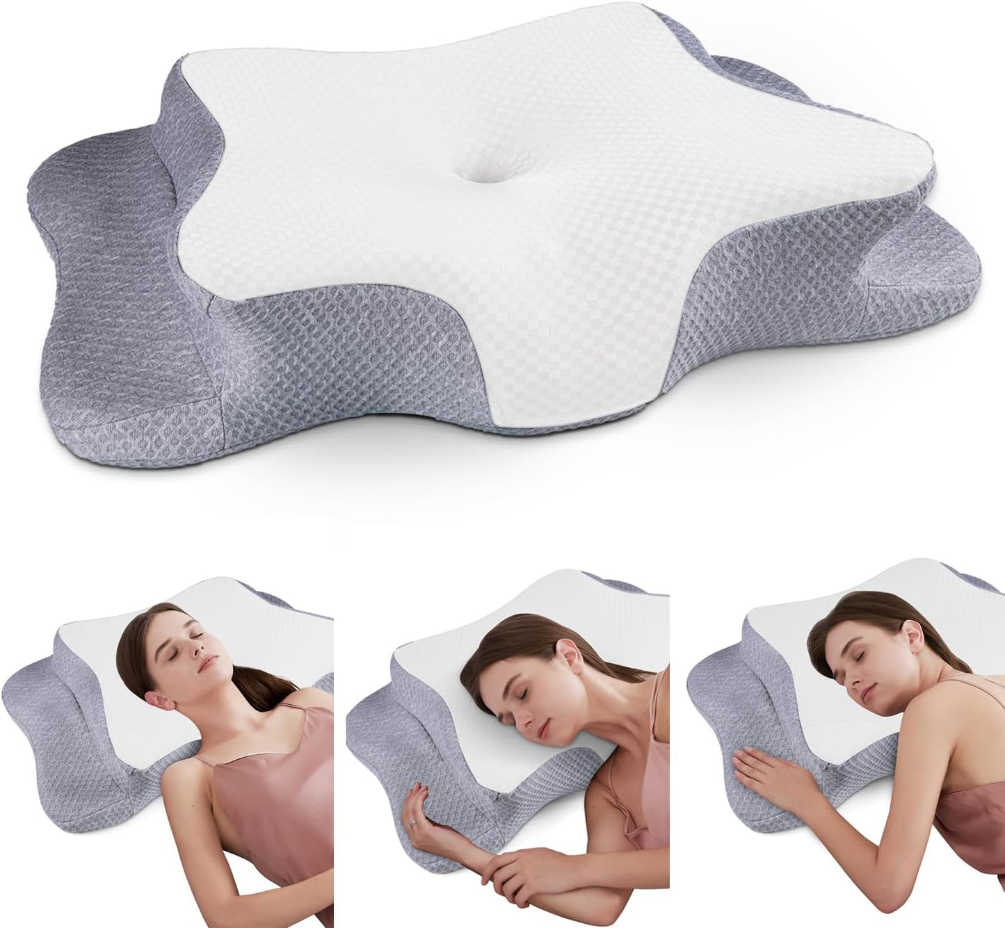 CHxxy Memory Foam Pillows, Cervical Pillow for Neck & Shoulder Pain Relief | Ergonomic Contour Bed Pillow, Soft for Side Sleep Stomach Sleeping and Back Sleeper-Queen Size&Grey