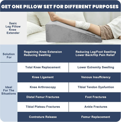 2 Adjustable Arc-Designed Leg Elevation Pillow for After Surgery – Knee Replacement Recovery Aid, Bone Foam Knee Surgery Pillow for Hip & Ankle Pain Relief