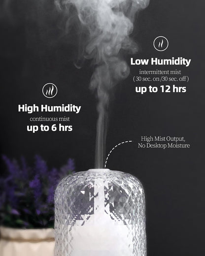 Essential Oil Diffuser - 2.4MHz Ultrasonic Glass Diffuser with Pulse/Continuous Mist & Night Light, Waterless Auto-Off, Silent Aromatherapy Diffuser for Home, Office, Yoga, Spa, Gifts & Home Decor.