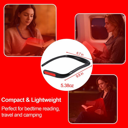630nm Red Neck Reading Light - Zero Blue Light, Rechargeable Dimmable Portable LED Red Neck Book Lamp for Reading, Crafts, Knitting, Crochet at Night, Ideal Gift for Readers and Craft Lovers