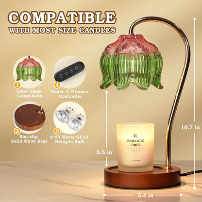 Funistree Flower Candle Warmer Lamp with Timer, Dimmable Candle Lamp Warmer, Christmas Birthday Gifts for Women Mom Her, Housewarming Home Decor, Lotus Wax Warmer for Yankee Candles - Lily Amber