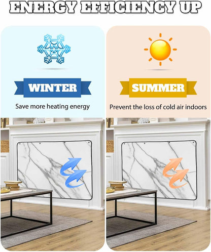 Marble White Magnetic Fireplace Cover, Fireplace Draft Blocker, Ombre Grey Modern Minimalist Fireplaces Blanket for Heat Loss/Cold Air, Fireplaces Draft Stopper Cover for Inside 36''x30''