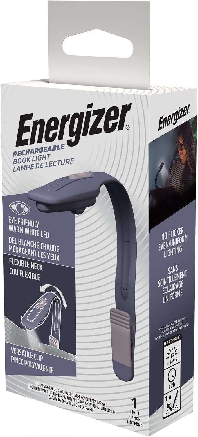 Energizer Flex-R LED Rechargeable Book Light for Reading in Bed, Reading Light with Warm LED Color, Long-Lasting and Lightweight, Pink