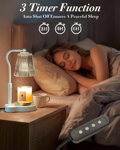 Candle Warmer Lamp with Timer & Dimmable Settings, Adjustable Height Flameless Scented Wax Melter for Jar Candles, Elegant Home Decor Warmer Lamp with 2 Bulbs, Gift for Women Mom Friend Family, White