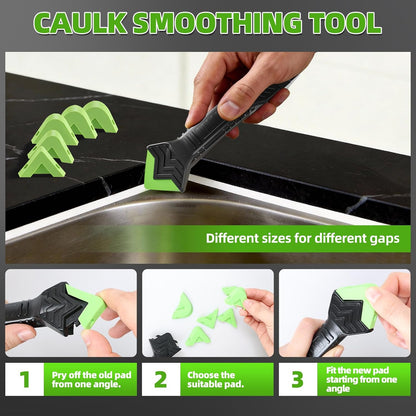 5 in 1 Silicone Caulking Tool Kit, Caulk Remover Tool with Stainless Steel Head,Caulk Finishing Tool with Different Angles,Grout Removal Tool for Kitchen Sink Washroom Floor Bathroom Toilet Caulking