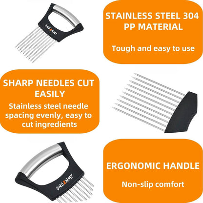 Onion Holder for Slicing, Upgrade Stainless Steel Onion Slicer Holder Lemon Slicer Vegetable Cutter, Assistant Tool for Slicing Fruit, Potato, Tomato and Meat (2 Pack)