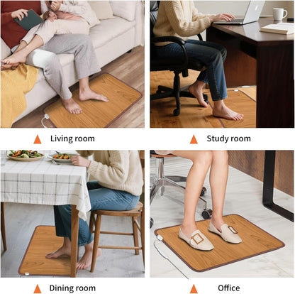 Heated Floor Mat, Foot Warmer Under Desk, Feet Heating Pad with 10 Heat Settings and Timer, Fast Heating for Office, Home, Study Play Room 120V 60W 18.5x14.2 inch SZ