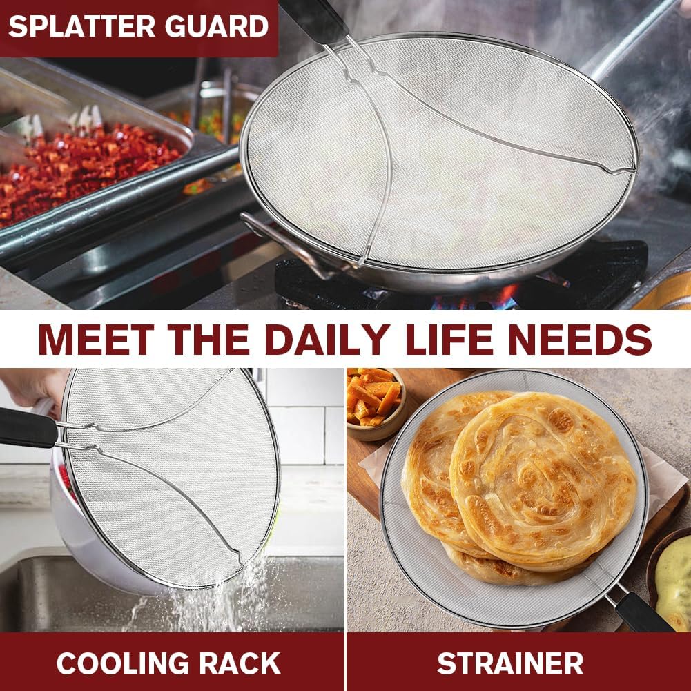 Silicone Splatter Screen for Frying Pan,Grease Splatter Guard,Heat-Resistant Splatter Guards for Cooking,Dishwasher Safe (9.8", 11.4", 13")