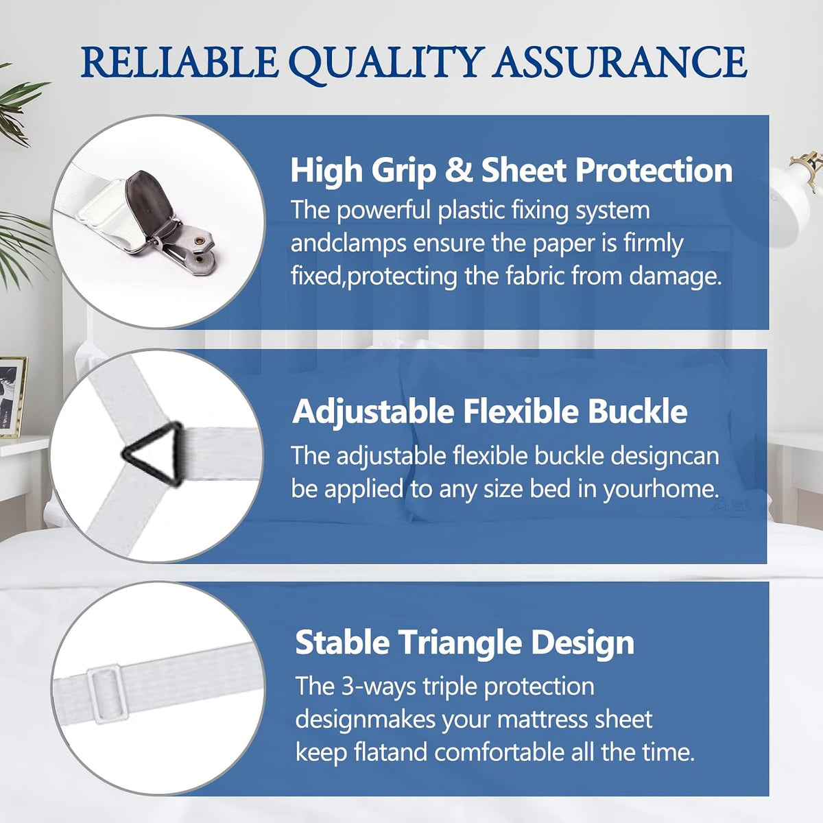 TGOOD Gift for Mum!Sheet Fasteners keepers-Adjustable Elastic Bed Sheet Holder Straps for Full,Queen,King Twin Bed,6 Way Cross Sheet Clips Suspenders Band,Fitted Round and Square Mattresses.(black)
