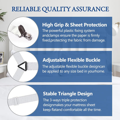 TGOOD Gift for Mum!Sheet Fasteners keepers-Adjustable Elastic Bed Sheet Holder Straps for Full,Queen,King Twin Bed,6 Way Cross Sheet Clips Suspenders Band,Fitted Round and Square Mattresses.(black)