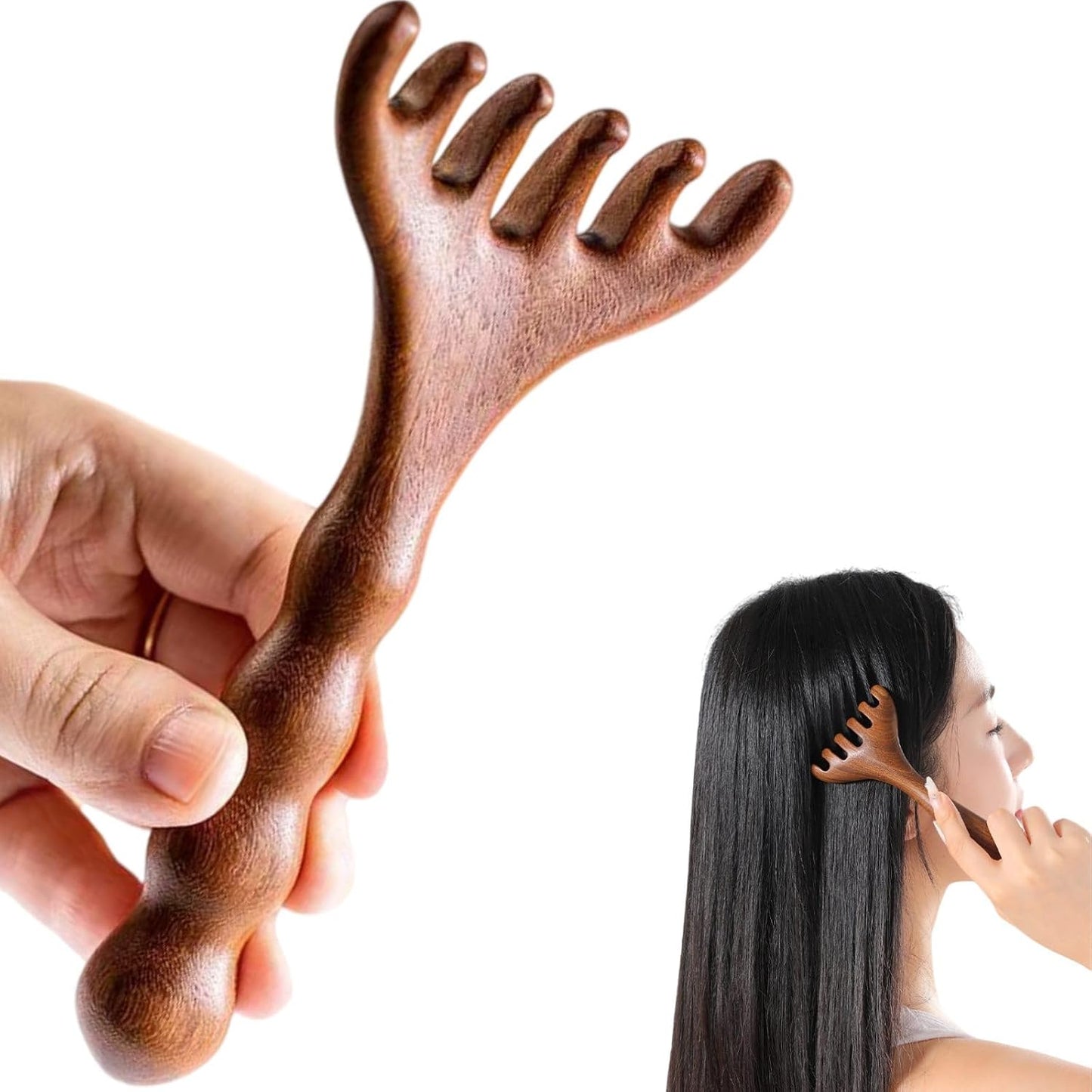Sandalwood Scalp Massager, Wooden Gua Sha Face Neck Acupoint Tool | Long Handle, Scalp Face Neck Gua Sha, Acupoint Stimulation, Natural Wooden Comb Teeth, Relieve Tension, Promote Circulation