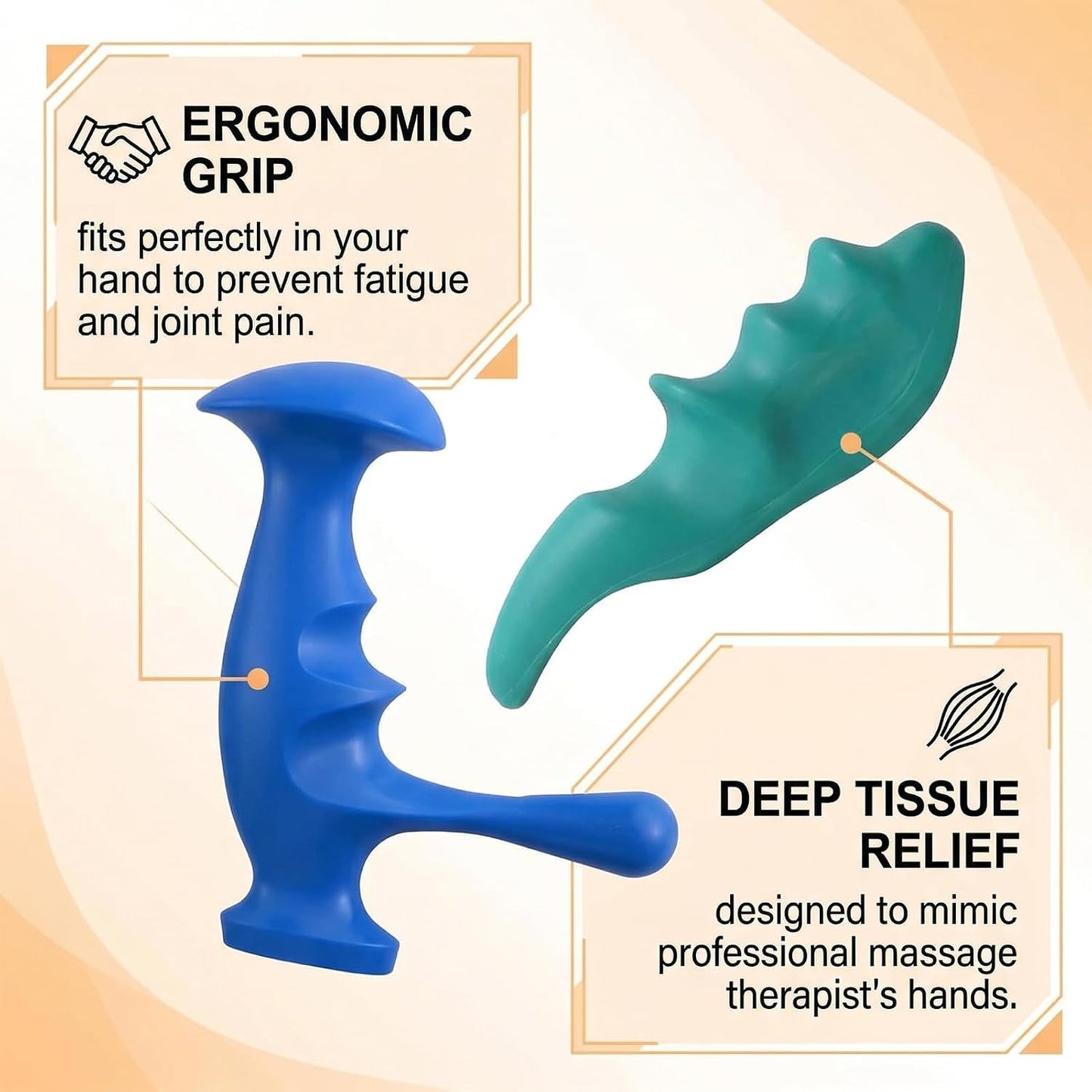Trigger Point Massage Tool 3 Pcs Set | For Neck Back Shoulders Legs, Durable Plastic Thumb Saver and 3 Legged Massager, Portable Manual Tool for Muscle Knot Relief