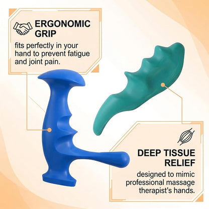 Trigger Point Massage Tool 3 Pcs Set | For Neck Back Shoulders Legs, Durable Plastic Thumb Saver and 3 Legged Massager, Portable Manual Tool for Muscle Knot Relief