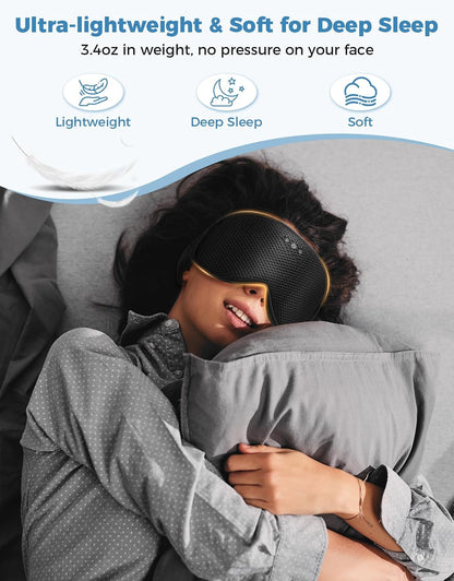 Sleep Mask with Bluetooth Headphones, Removable 3D Contoured Cup, Wireless Eye Mask for Sleep, Sleeping Headphones with Thin Stereo Speakers for Men, Women, Travel, Relaxation - Black | Wireless Eye Mask for Sleep, Sleeping Headphones with Thin Stereo
