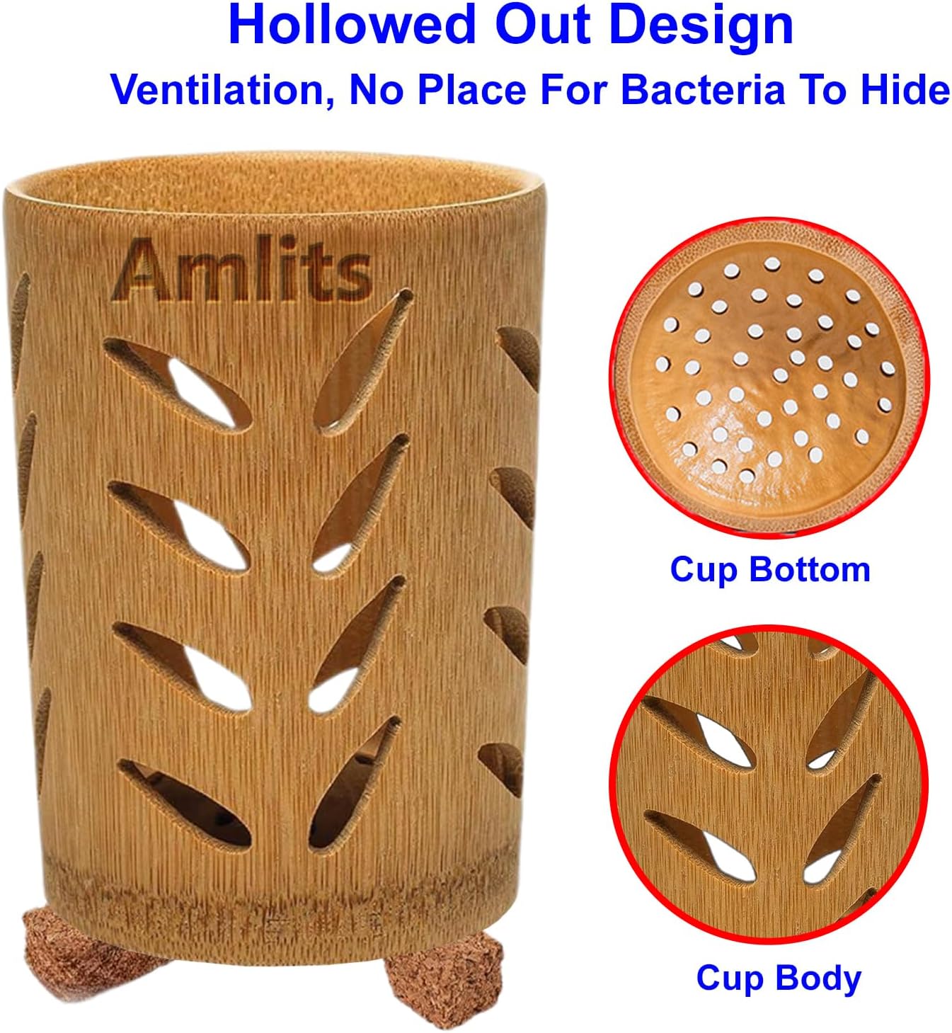 Bamboo Toothbrush Holder with Drainage – Quick Drying Single-Piece Design –Toothbrush Holders for Bathrooms – Wooden Toothbrush Holder Resilient in Humid Conditions - Glossy Leaves