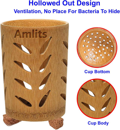 Bamboo Toothbrush Holder with Drainage – Quick Drying Single-Piece Design –Toothbrush Holders for Bathrooms – Wooden Toothbrush Holder Resilient in Humid Conditions - Glossy Leaves