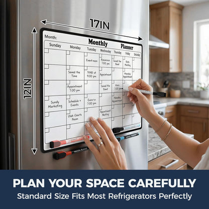 Magnetic Dry Erase Calendar for Refrigerator - 11"x8" Compact Fridge Whiteboard with 6 Markers & 2 Erasers, Weekly Planner, Sunday Start