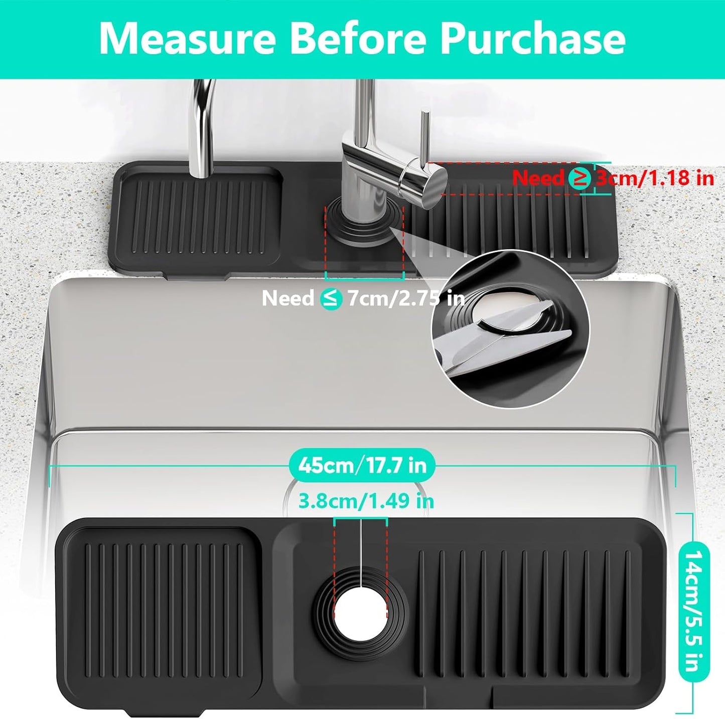 24 Inch Longer Faucet Mat for Kitchen Sink [5° Slope Fast Self-draining]Bathroom Kitchen Sink Splash Guard Silicone Sinks Faucet Mat Splash Guard for Kitchens Sinks Area Tidy Splashs Draining Mats