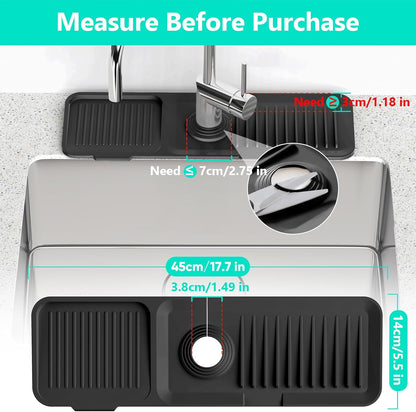 24 Inch Longer Faucet Mat for Kitchen Sink [5° Slope Fast Self-draining]Bathroom Kitchen Sink Splash Guard Silicone Sinks Faucet Mat Splash Guard for Kitchens Sinks Area Tidy Splashs Draining Mats