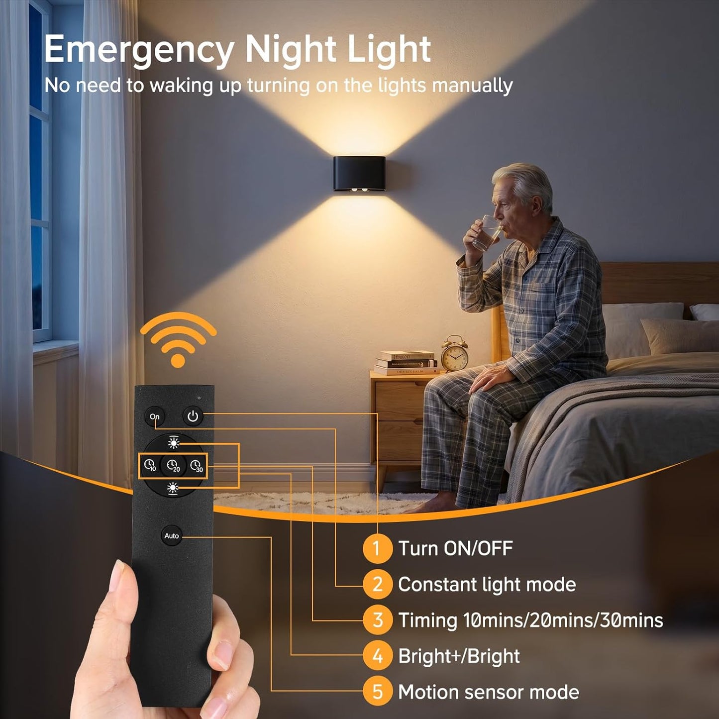 Motion Sensor Wall Light with Remote Control, 5000mAh Rechargeable Wireless Wall Sconce Set of 2, Motion Sensor Night Light Adjustable Brightness & Angle, Up and Down Battery Powered Wall Lamps Indoor