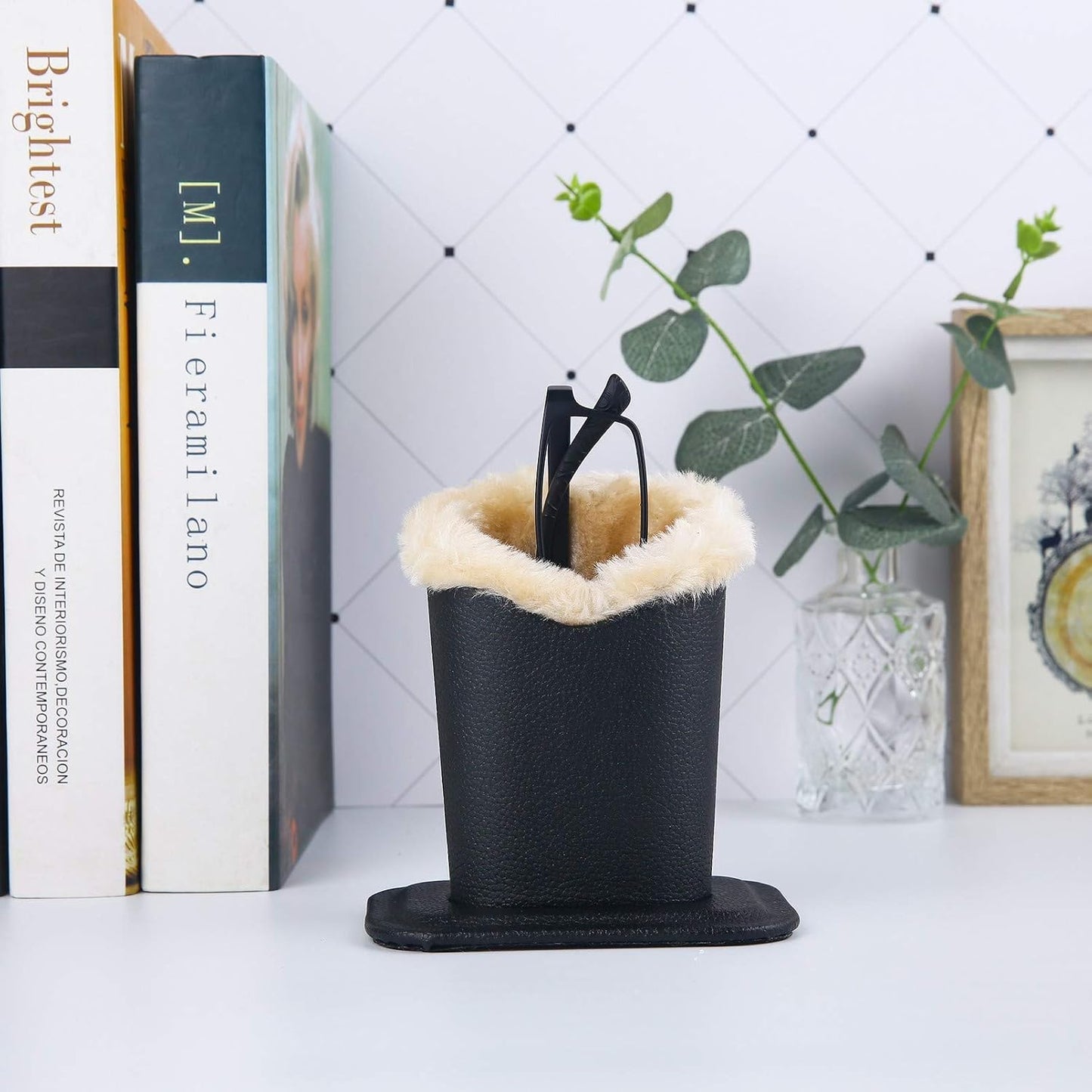 Siveit Plush Lined Eyeglass Holder, PU Leather Eyeglass Case, Anti-Scratch Glasses Storage Organizer for Desk Office Nightstand,2 Packs (Black, Navy)