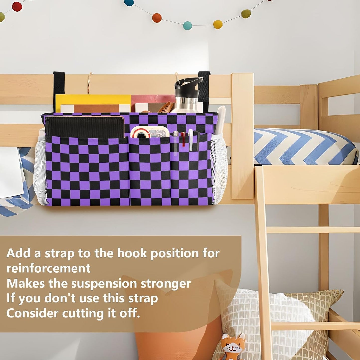 Black Bedside Caddy Storage Bag Bedside Organizer for Bed Rails College Dorm Room Organizer Caddy Hanging Shelf 6 Pockets with Hooks for Drinks Magazine Phone Holder