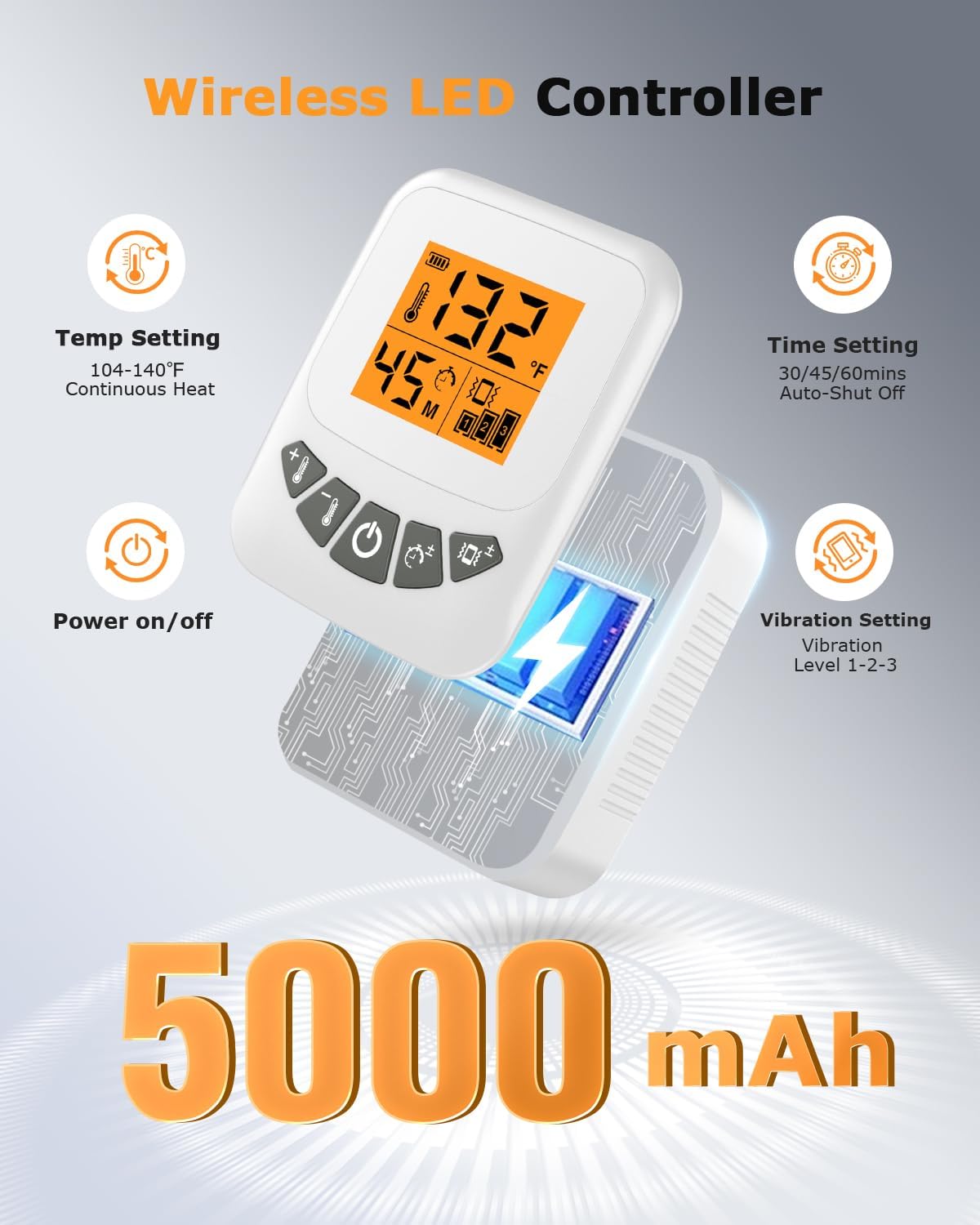 Cordless Leg Massager for Circulation and Pain Relief - 5000mAh Portable Heating Pad for Leg and Calf with 3-Level Vibration Massage, 104-140℉ Adjustable Temperature & 30/45/60 Min Timer